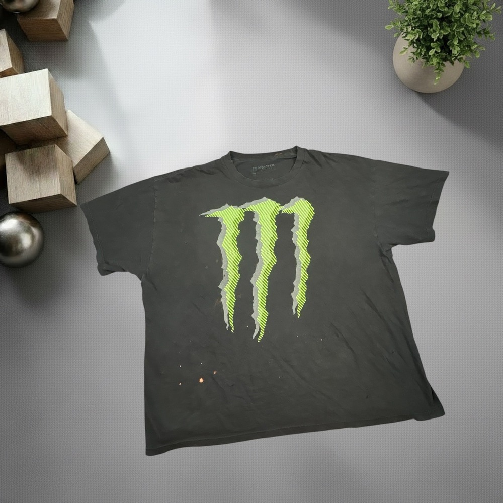 Monster Energy T Shirt Vintage Y2K‎ Faded Black Grunge Skater Boxy Promo XL